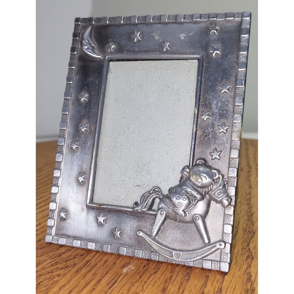 Picture Frame Pewter Rocking Horse Bear Moon Stars Nursery 2x3